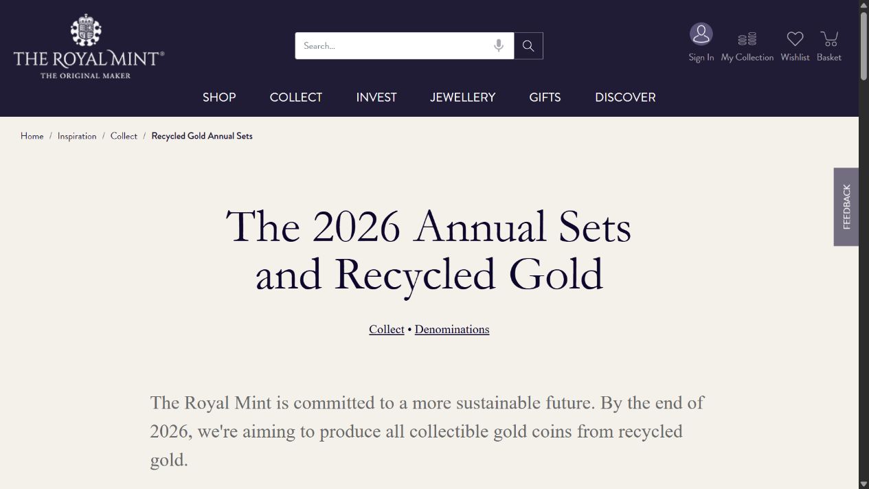 Royal Mint: годовые наборы 2026 и переработанное золото